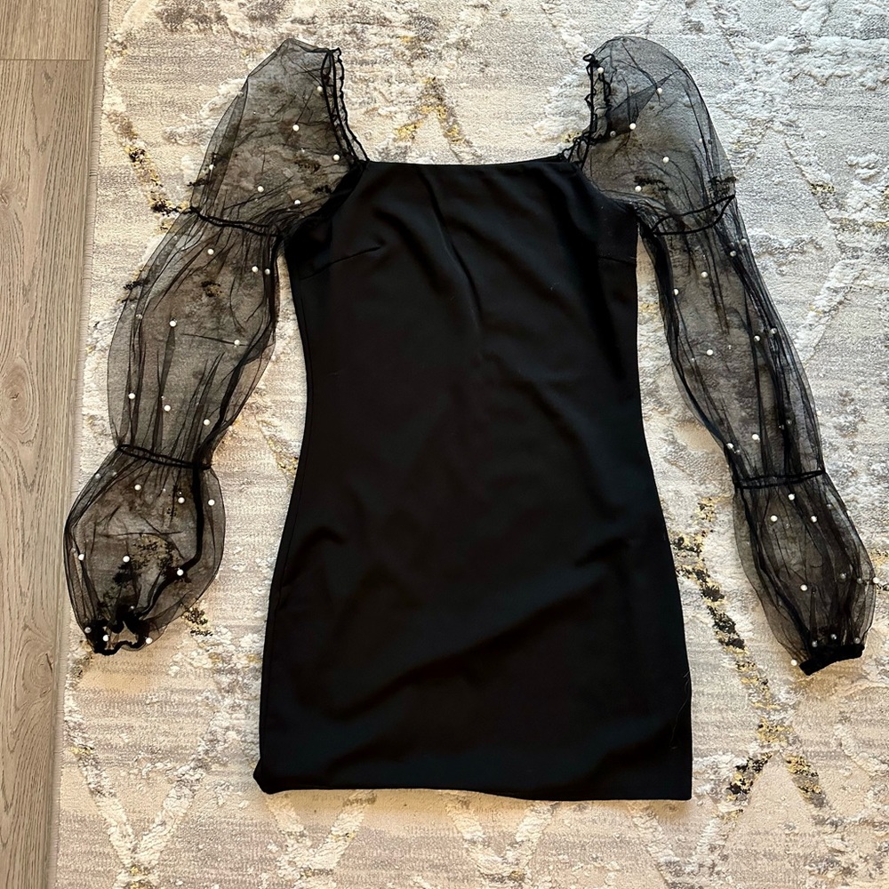Black Dress with Sheer Pearl Sleeves